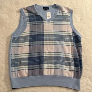 Brooks Brothers‎ Mens Plaid V Neck Sweater Vest Blue Size M